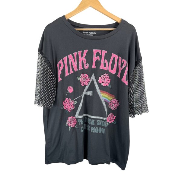 Pink Floyd Tops - Pink Floyd‎ Studded sleeve floral graphic T shirt grey grunge sz XL